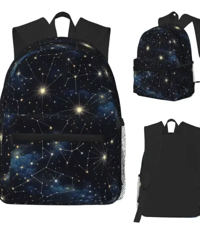 Zaino con stampa di galassia e stelle luminose, perfetto per appassionati di astronomia e scienza. Ideale per scuola, università o tempo libero, con ampio scomparto e design accattivante.