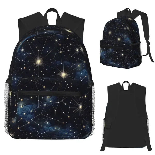 Zaino con stampa di galassia e stelle luminose, perfetto per appassionati di astronomia e scienza. Ideale per scuola, università o tempo libero, con ampio scomparto e design accattivante.