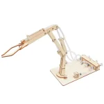 Braccio robotico in legno, modello didattico per progetti di robotica e modellismo, ideale per studenti e appassionati di tecnologia e ingegneria.