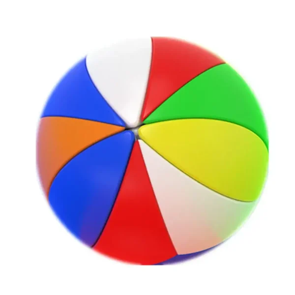 Pallone da spiaggia multicolore con sezioni rosse, blu, verdi, gialle e bianche, ideale per giochi estivi e divertimento in spiaggia o in piscina.