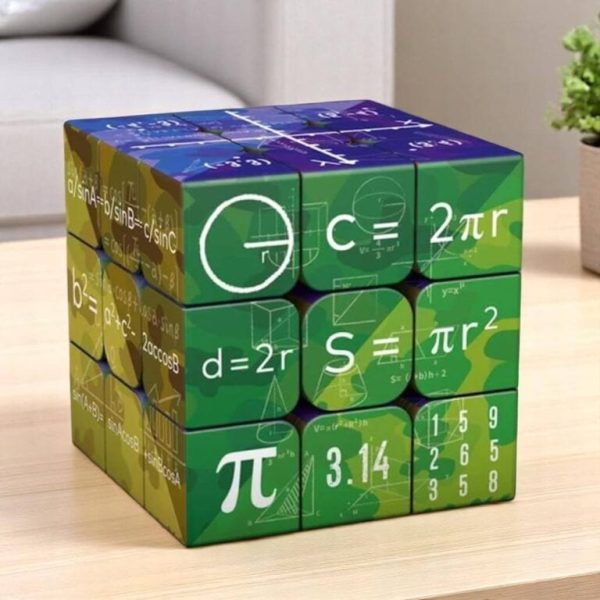 Cubi decorativi con simboli matematici e formule, ideali per arredare ambienti con stile scientifico e moderno, perfetti come decorazioni per appassionati di matematica e scienza.