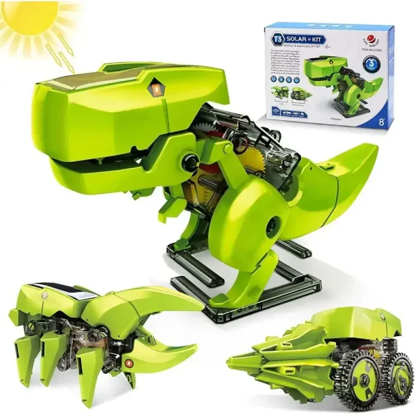 Robot T-Rex in verde con dettagli meccanici, articolazioni e accessori inclusi, ideale per appassionati di tecnologia e decorazioni scientifiche.