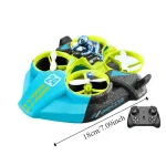 Mini drone RC con controller e pilota in plastica, dimensioni 18cm, ideale per giochi scientifici e decorazioni.