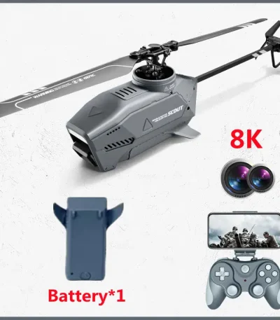 Drone ricognitore con telecamera 8K, sistema di volo avanzato e design compatto, ideale per sorveglianza e fotografia aerea.