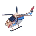 Helicoptero di legno con dettagli colorati e pannello solare.