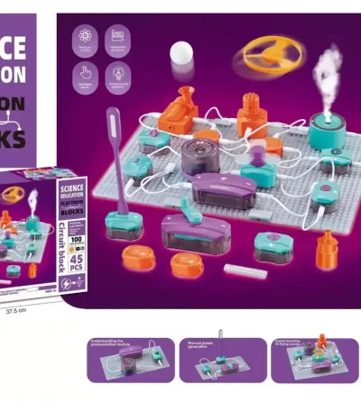 Gioco di circuito elettrico educativo per bambini di 6 anni, comprendente 45 pezzi per imparare l'elettricità in modo ludico.