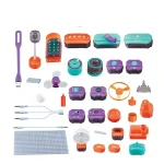 Collezione di strumenti scientifici e decorazioni colorate, tra cui motori, sensori, LED, e accessori per esperimenti e decorazioni educative, ideali per scuole e appassionati di scienza.