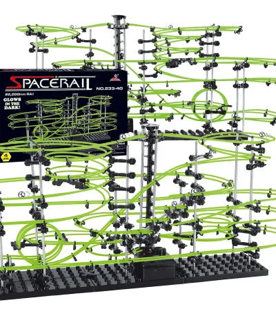 Pista di biglie luminosa in nero e verde, perfetta per esperimenti scientifici e decorazioni educative. Ideale per stimolare la curiosità e l'apprendimento dei bambini e appassionati di scienza.