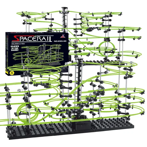 Pista di biglie luminosa in nero e verde, perfetta per esperimenti scientifici e decorazioni educative. Ideale per stimolare la curiosità e l'apprendimento dei bambini e appassionati di scienza.