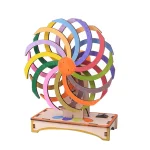 Ruota di energia cinetica in legno colorato, modello scientifico per decorazioni e attività educative. Perfetta per stimolare l'interesse verso la fisica e la meccanica.