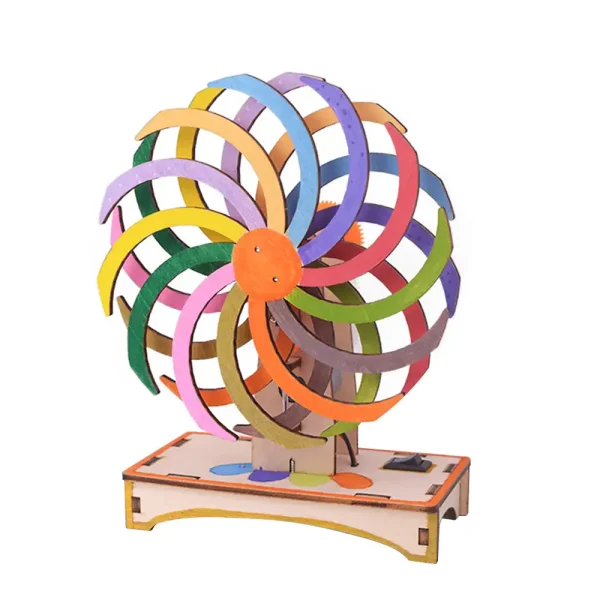Ruota di energia cinetica in legno colorato, modello scientifico per decorazioni e attività educative. Perfetta per stimolare l'interesse verso la fisica e la meccanica.