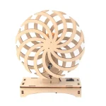 Modello di pallina di legno con spirali rotanti, decorazione scientifica in stile minimalista, perfetta come oggetto decorativo o educativo.