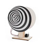 Palla ottica con effetto spirale in bianco e nero, decorazione scientifica per ambienti educativi e di design.