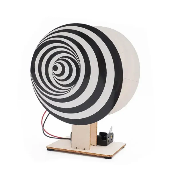 Palla ottica con effetto spirale in bianco e nero, decorazione scientifica per ambienti educativi e di design.