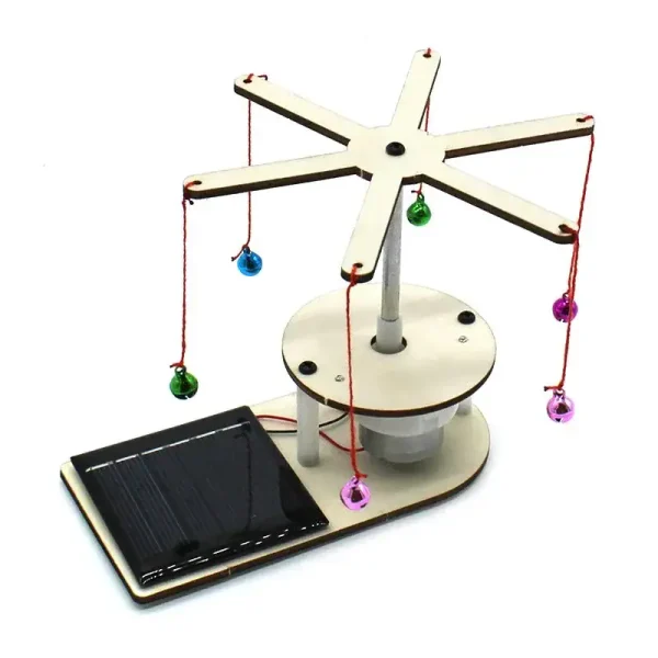 Piantana solare decorativa con sfere colorate pendenti, alimentata a energia solare, ideale come decorazione scientifica o oggetto educativo.