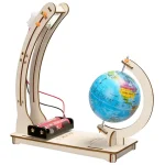 Molla vibrante con globulo terrestre e strumenti scientifici, modello educativo per esperimenti di fisica e geografia, ideale per scuole e appassionati di scienza.