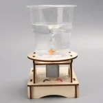 Vaso di elettroforesi con base in legno e acqua, utilizzato per esperimenti scientifici di laboratorio.