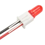 LED rosso con supporto in plastica bianca e fili collegati, ideale per progetti scientifici e decorazioni a tema.