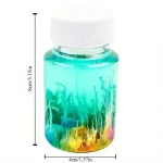 Vaso di vetro con liquido colorato e effetti di luce, decorazione scientifica originale, altezza 8 cm, diametro 4 cm, perfetto come oggetto decorativo o da collezione.