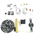 Kit di componenti elettronici con circuito stampato, resistori, LED, sensori e parti per progetti di elettronica fai-da-te e decorazioni scientifiche.