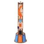Strumento scientifico in legno con decorazioni colorate e simboli elettrici, ideale come decorazione educativa o oggetto da collezione.