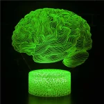Modello di cervello in rilievo fluorescente verde, illuminato al buio, rappresenta la complessità della mente umana e le connessioni neurali.
