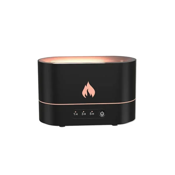 Vaporizzatore a vapore caldo con design elegante e simbolo di fiamma, ideale per aromaterapia e benessere domestico.