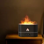 Dispositivo di sicurezza con fiamma simulata in scatola nera, ideale per decorazioni scientifiche e ambienti educativi.