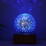 Palla luminosa LED a fibra ottica con effetti di luce blu, decorazione scientifica innovativa e affascinante, perfetta per ambienti moderni e studi scientifici.