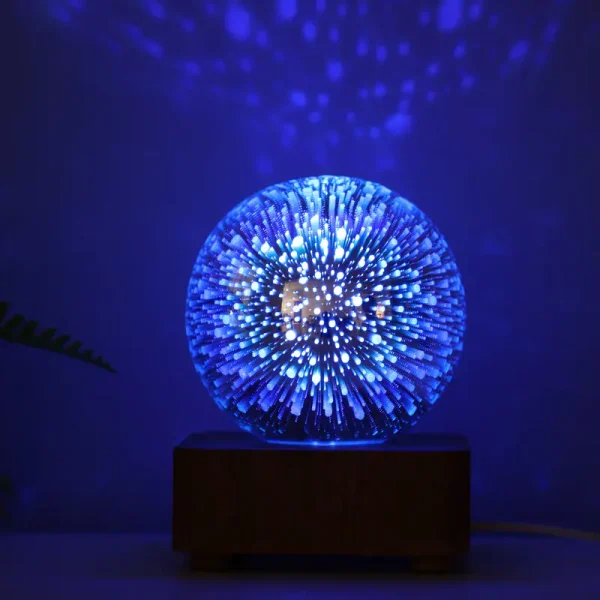 Palla luminosa LED a fibra ottica con effetti di luce blu, decorazione scientifica innovativa e affascinante, perfetta per ambienti moderni e studi scientifici.