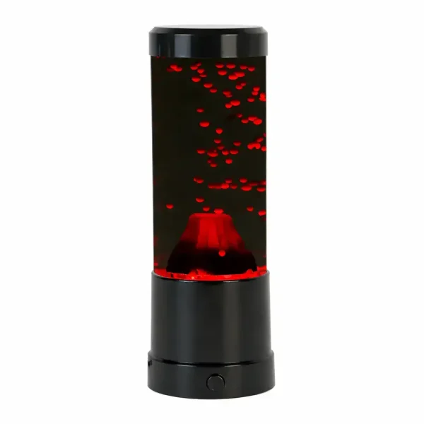Lampada da tavolo ispirata a un vulcano in eruzione con effetti luminosi rossi, ideale per una decorazione originale e moderna.