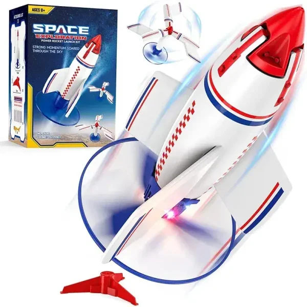 Razzo giocattolo spaziale per bambini con luci LED e suoni realistici, ideale per stimolare l'immaginazione e l'interesse per lo spazio. Perfetto come regalo educativo e decorativo scientifico.
