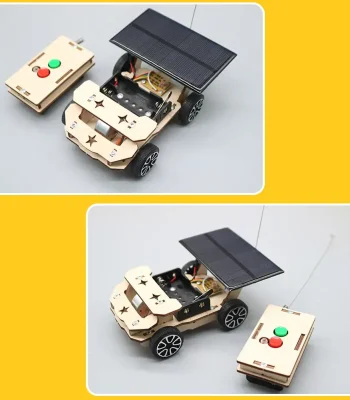 Robot educativo con pannello solare e telecomando, progettato per insegnare i principi dell'energia solare e della robotica ai bambini e agli appassionati di scienza.