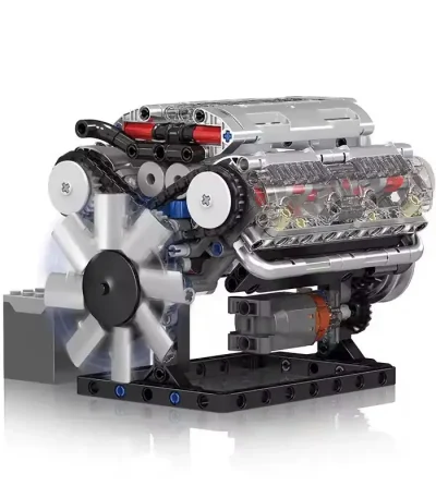 Motore a Lego Technic con ingranaggi e componenti meccanici, perfetto per progetti di modellismo e decorazioni scientifiche.