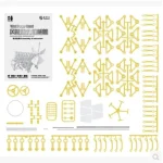 Kit di assemblaggio aeroplano scientifico in plastica gialla, con parti dettagliate e istruzioni per creare un modello funzionante. Perfetto per appassionati di scienza e modellismo educativo.