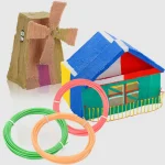 Modello di casa e mulino in legno colorato, decorazioni scientifiche per bambini, oggetti educativi e giocattoli creativi, perfetti per stimolare l'apprendimento e la fantasia.