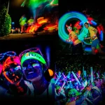 Lampade LED fluorescenti e decorazioni luminose per eventi.