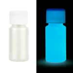Contenitore scientifico fluorescente bianco e blu, ideale per decorazioni e oggetti scientifici luminosi, perfetto per ambienti notturni o eventi speciali.