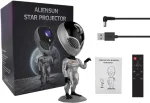 Proiettore stellare Alien Sun con design futuristico, include telecomando, cavo USB e istruzioni, ideale come decorazione scientifica e oggetto da collezione.