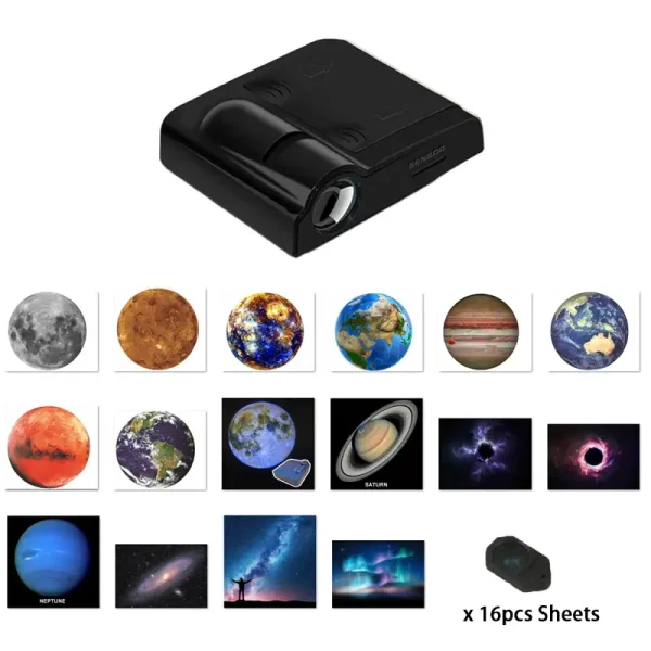 Proiettore portatile con immagini di pianeti, galassie e fenomeni spaziali, ideale per decorazioni scientifiche e educative, compatto e facile da usare.