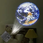 Proiettore 3D con immagine della Terra sul muro.