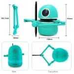 Robot scientifico con braccio articolato e accessori, ideale come decorazione e oggetto di design scientifico, in colore blu brillante.
