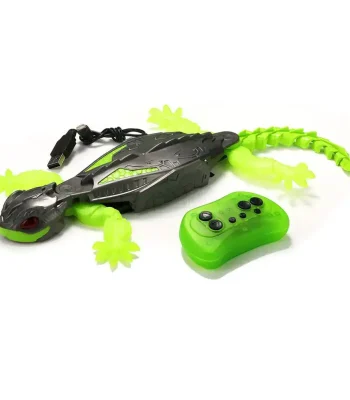 Coccodrillo robot telecomandato con luci LED e suoni, dotato di coda flessibile e telecomando wireless, ideale come giocattolo educativo e decorativo scientifico.