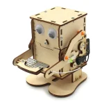 Robot in legno fatto a mano, decorazione scientifica educativa, modello di robot con dettagli meccanici, perfetto per arredamento a tema scientifico e didattico.