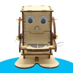 Robot in legno con occhi e motori, perfetto come decorazione scientifica educativa e giocattolo creativo per stimolare l'interesse per la tecnologia e la robotica.