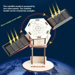 Satellite alimentato da pannelli solari con rotazione, rappresentato come modello didattico.