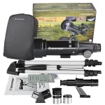 Telescopio Celestron Travel Scope 70 con accessori per osservazioni astronomiche e terrestriche. Ideale per appassionati e principianti, leggero e compatto, con ingrandimento fino a 40x.