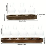 Set di vasi scientifici in vetro con supporto in legno, perfetti come decorazioni o oggetti da collezione, con dimensioni precise e design elegante.