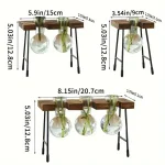 Piantana decorativa con tre bicchieri di vetro e piante verdi, ideale come oggetto scientifico o decorativo per ambienti moderni e studi.