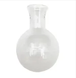 Vaso di vetro da laboratorio trasparente, perfetto per esperimenti scientifici e decorazioni a tema scientifico, con forma rotonda e collo stretto.